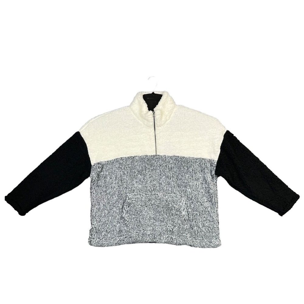 True Craft Womens Sherpa Pullover Sweater Size‎ 1X Black Gray Warm & Comfy